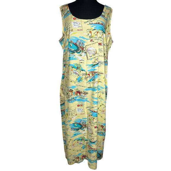 Weekend Clothes Line Vintage 90's Tropical Hawaiian Maxi Dress Sleeveless S/M * - Picture 1 of 11